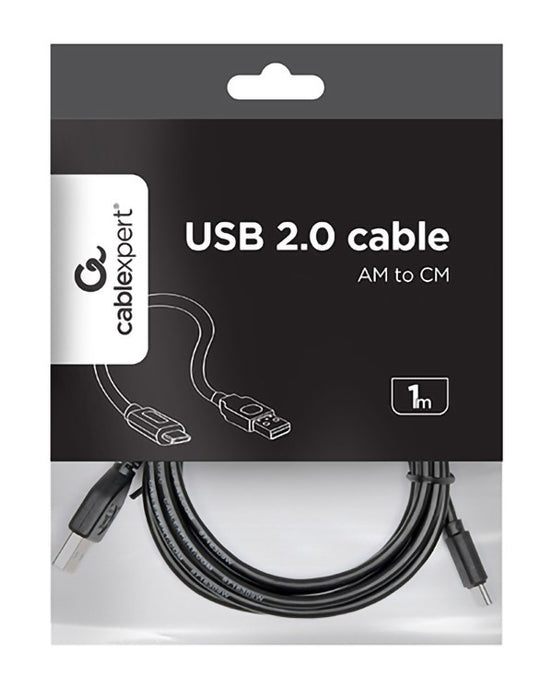 Gembird USB-A/USB-C, 1m USB cable USB 2.0 USB A USB C Black