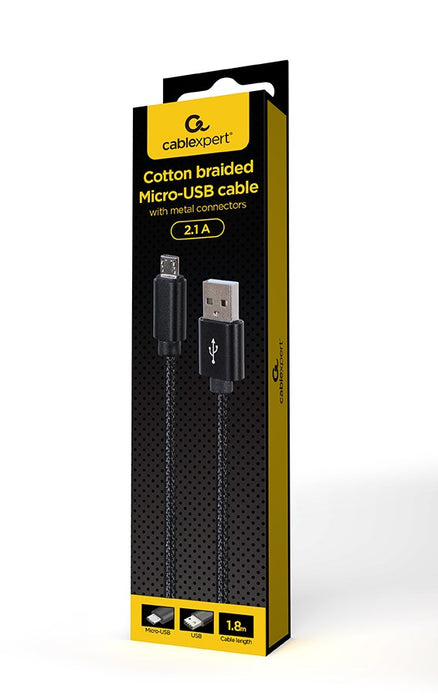 Gembird CCDB-mUSB2B-AMBM-6 Cotton braided Micro-USB cable with metal connectors, 1.8 m, black
