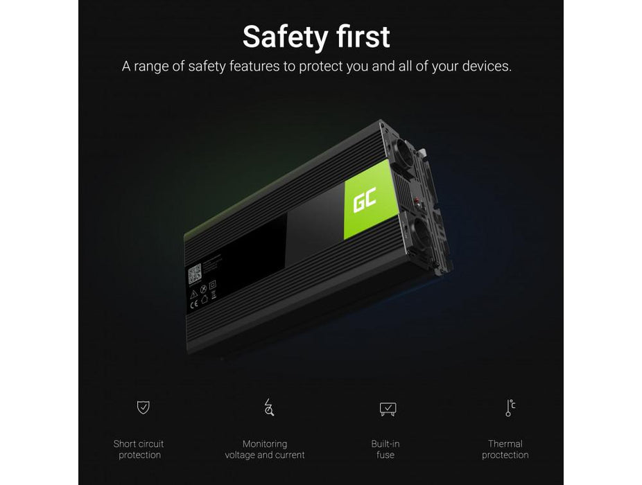 Inverter GREEN CELL, 12/220V, DC/AC, 1500W/3000W, Pure sine wave