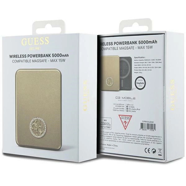 Guess MagSafe 4G Strassed Metal Logo induction power bank 15W 5000mAh - gold