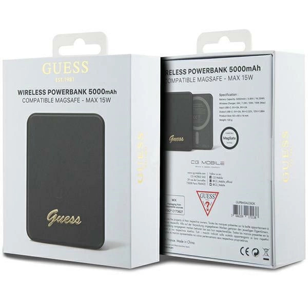 Guess MagSafe Metal Script Logo induction power bank 15W 5000mAh - black