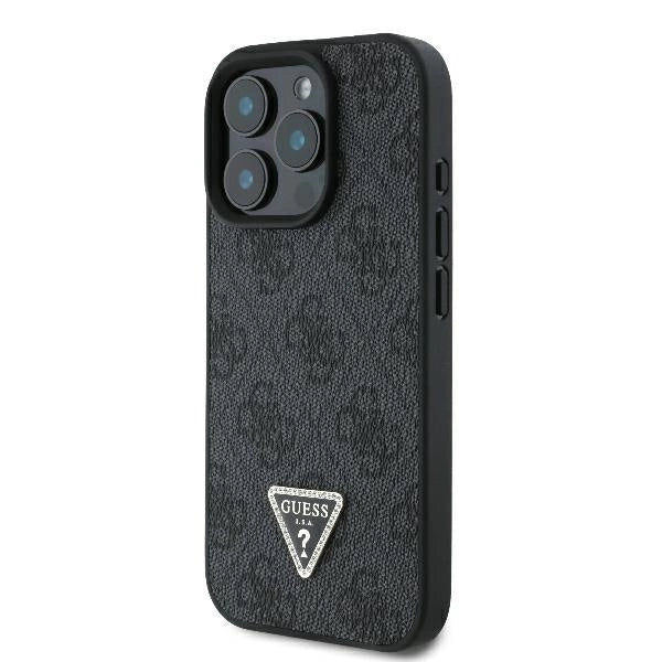 Guess Leather 4G Triangle Strass MagSafe Case for iPhone 16 Pro Max - Black