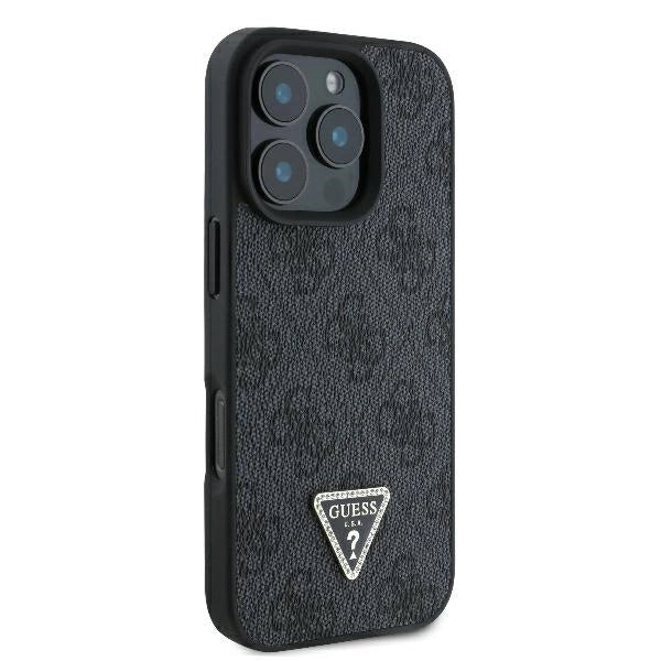 Guess Leather 4G Triangle Strass MagSafe Case for iPhone 16 Pro Max - Black