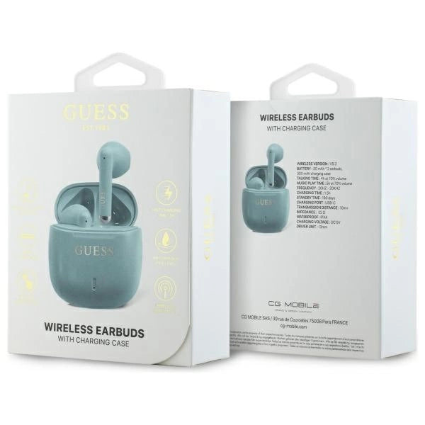 Guess Bluetooth headphones GUTWSJ14ESGQ TWS + docking station turquoise/turquoise Printed Classic Logo