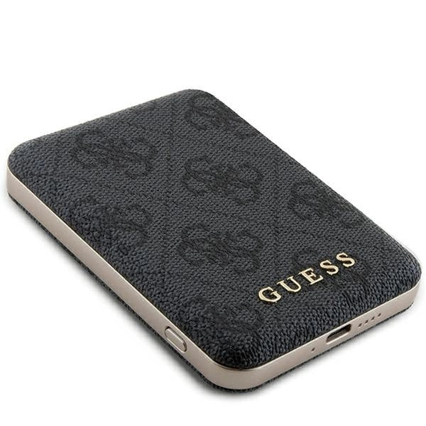 Guess Powerbank inductive 15W GUPB5FP4EMGK 5000mAh black/black 4G Leather Metal Logo MagSafe