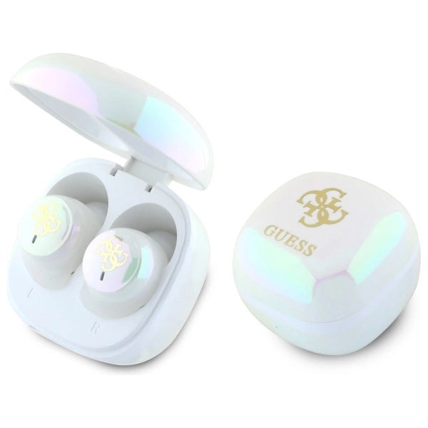 Guess Bluetooth headphones GUTWSJ144ESH TWS + docking station white/white Iridescent 4G Printed Logo