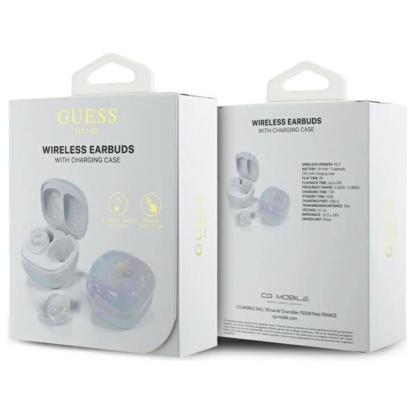 Guess Bluetooth headphones GUTWSJ144ESH TWS + docking station white/white Iridescent 4G Printed Logo