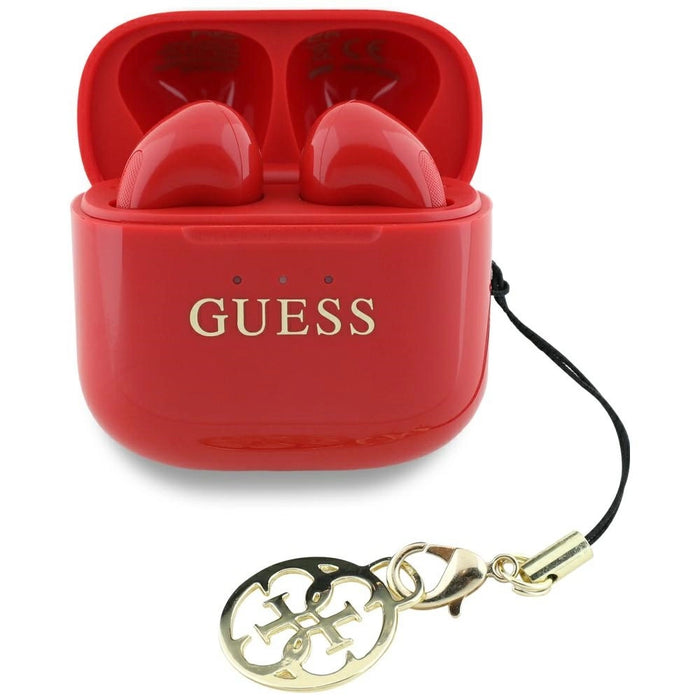 Guess Glossy Effect Printed Classic Logo &amp; Charm TWS headphones - red