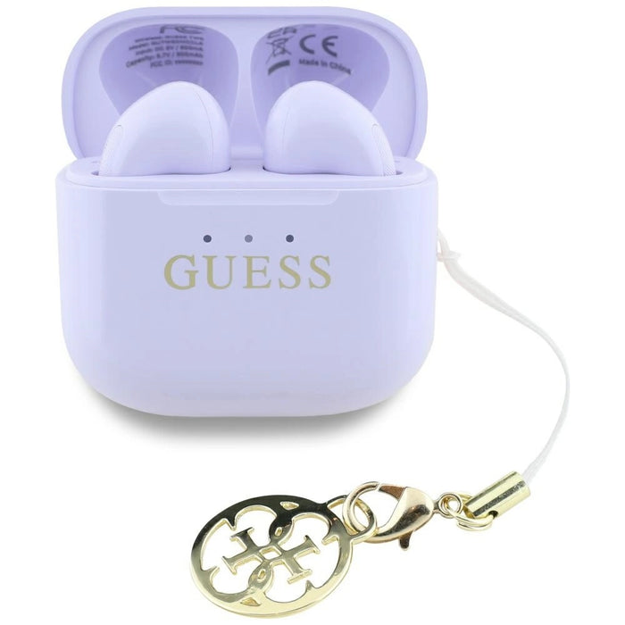 TWS Guess Glossy Effect Printed Classic Logo &amp; Charm Headphones - Lavender