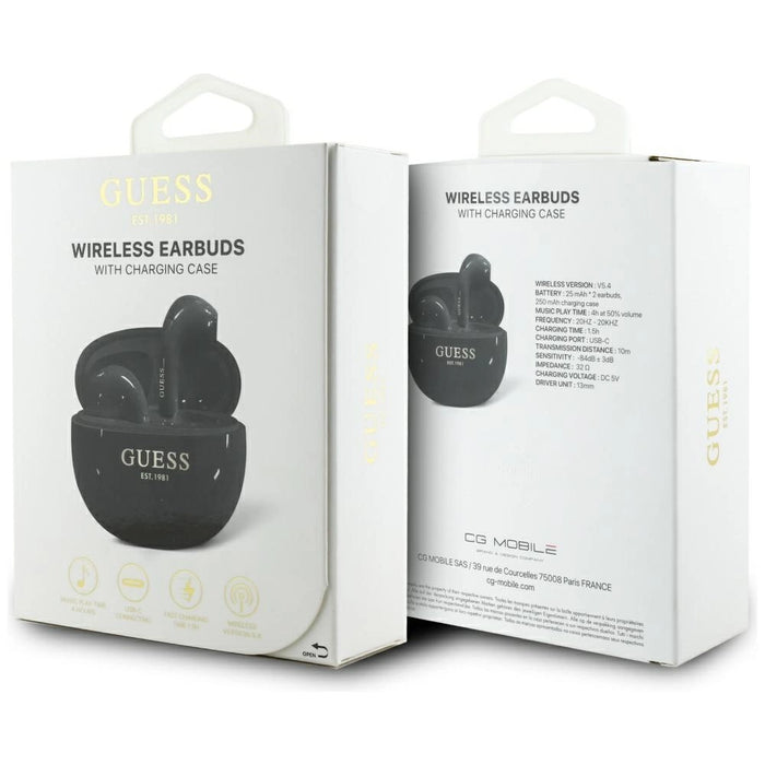 Guess Glossy Effect Egg Shape Printed Classic Logo TWS headphones - black