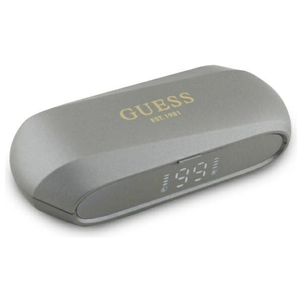 Guess Elongated Metalic Printed Logo Bluetooth TWS Headphones + Docking Station - Gray
