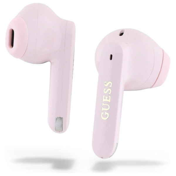 Guess Elongated Metalic Printed Logo Bluetooth TWS Headphones + Docking Station - Pink