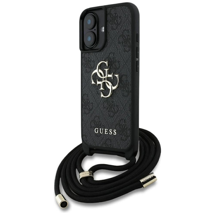 Guess 4G Big Logo Cord Stap Crossbody Case for iPhone 16 Black