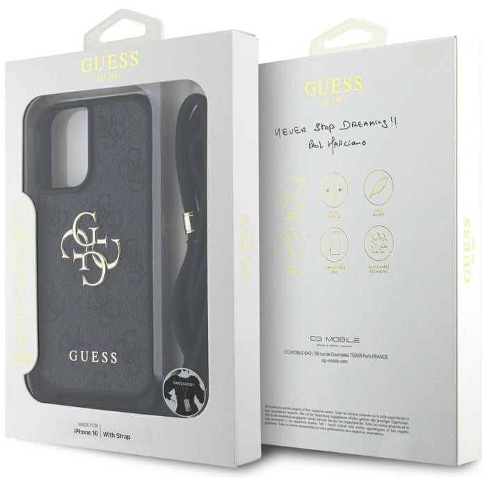 Guess 4G Big Logo Cord Stap Crossbody Case for iPhone 16 Black