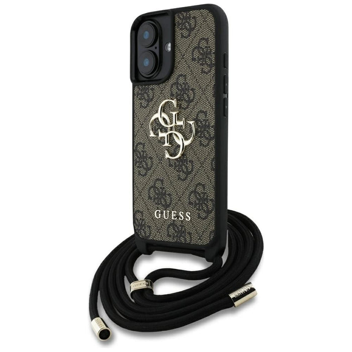 Guess 4G Big Logo Cord Stap Crossbody Case for iPhone 16 Plus Brown