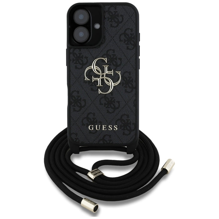 Guess 4G Big Logo Cord Stap Crossbody Case for iPhone 16 Plus Black