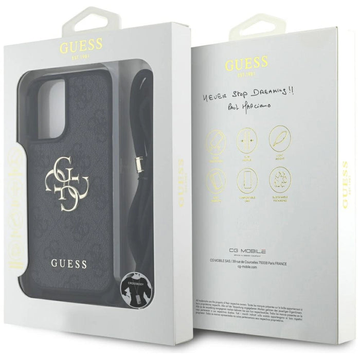 Guess 4G Big Logo Cord Stap Crossbody Case for iPhone 16 Plus Black