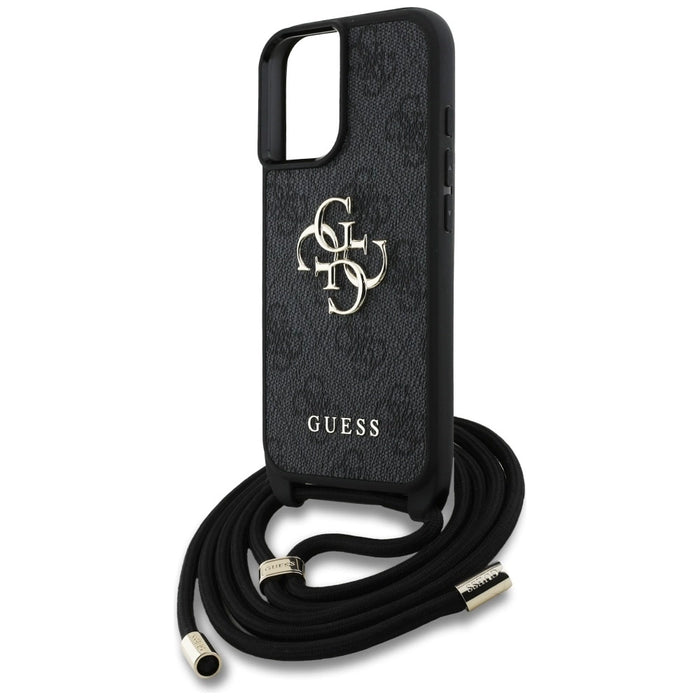 Guess 4G Big Logo Cord Stap Crossbody Case for iPhone 16 Plus Black