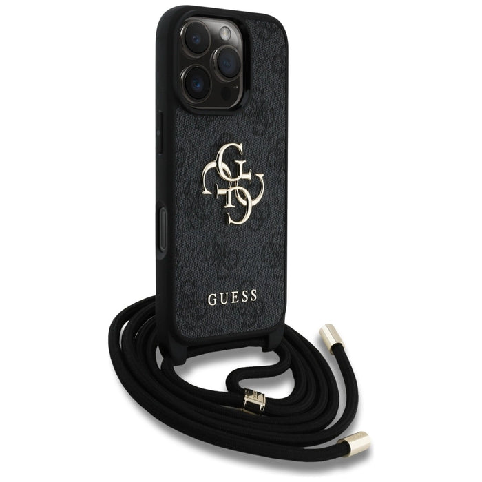 Guess 4G Big Logo Cord Stap Crossbody Case for iPhone 16 Pro Black