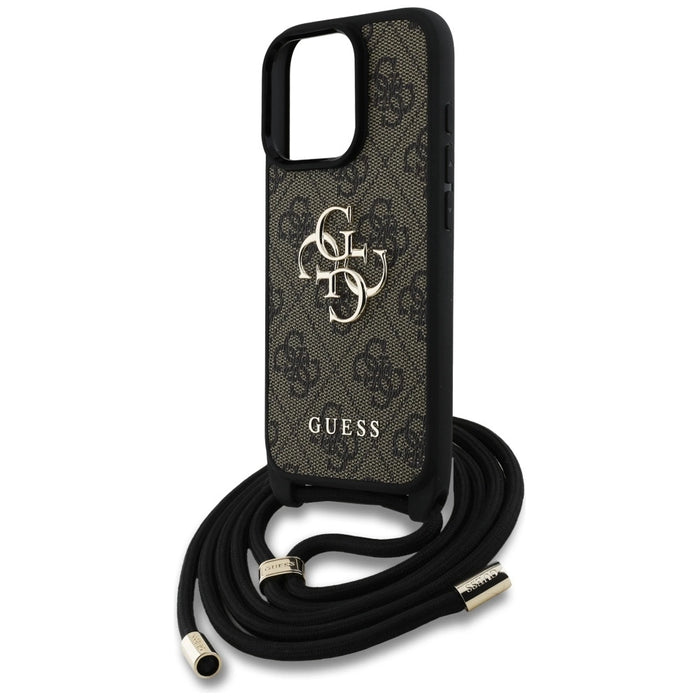 Guess 4G Big Logo Cord Stap Crossbody Case for iPhone 16 Pro Max Brown