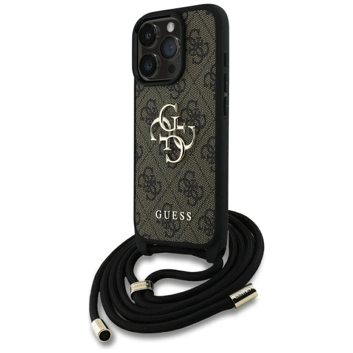 Guess 4G Big Logo Cord Stap Crossbody Case for iPhone 16 Pro Max Brown