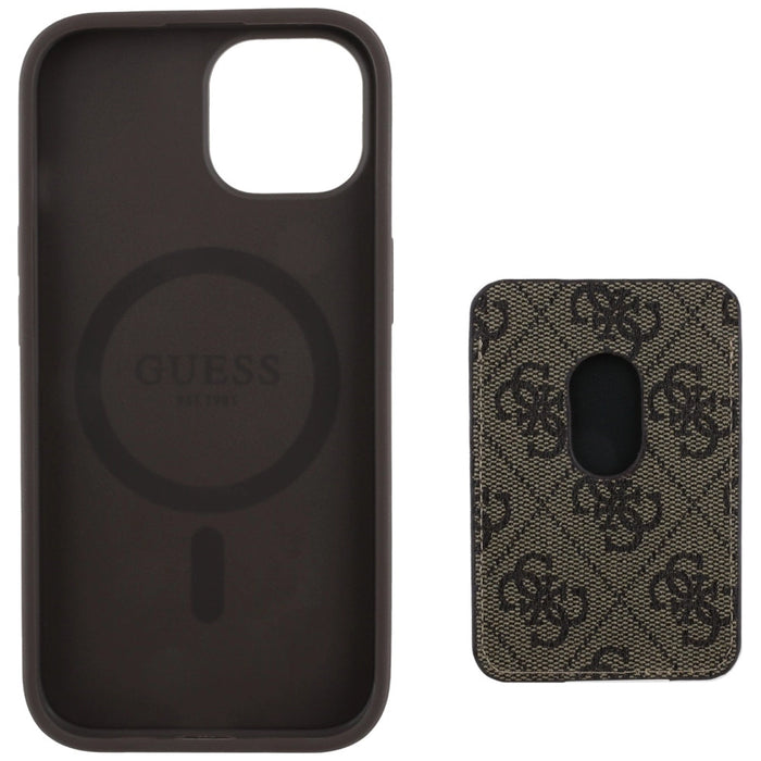 Guess 4G Stripes case with Magsafe wallet for iPhone 15 brown