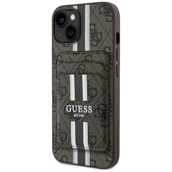 Guess 4G Stripes case with Magsafe wallet for iPhone 15 brown