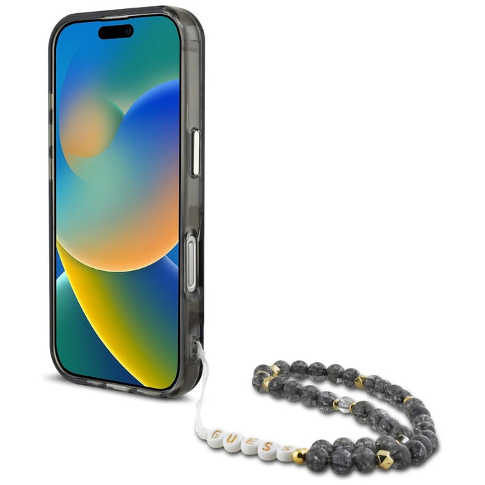 Guess Palm Trees Triangle Pearl Strap MagSafe case for iPhone 16 Pro black