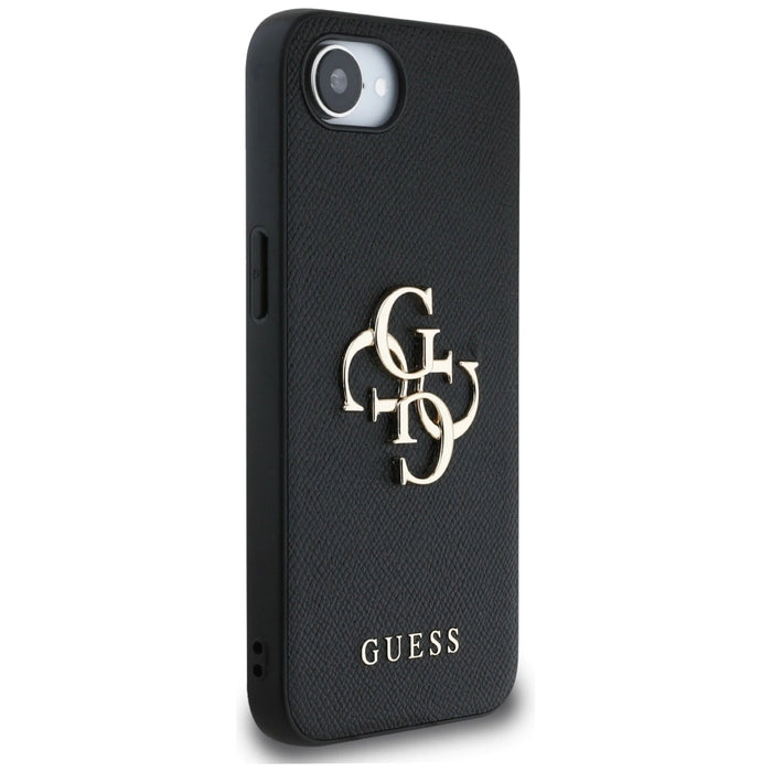 Guess PU Grained 4G Metal Logo case for iPhone 16e - black