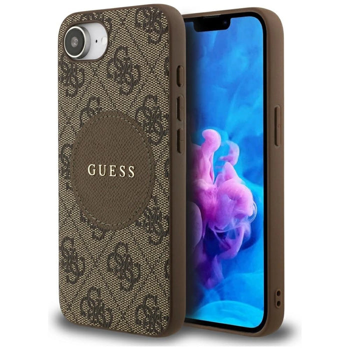 Guess 4G Circle Classic Logo MagSafe case for iPhone 16e - brown