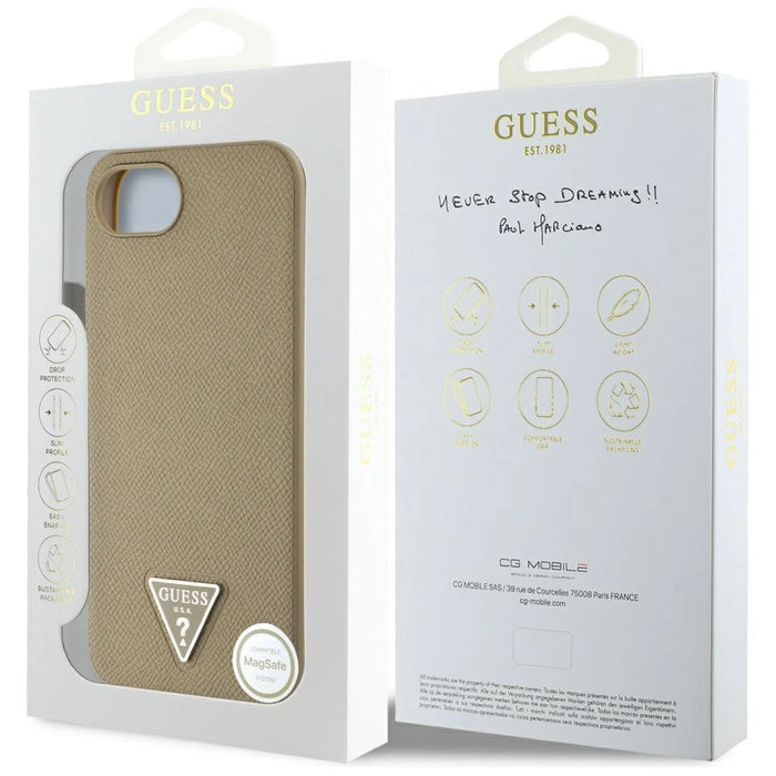 Guess Grained Triangle MagSafe case for iPhone 16e - brown