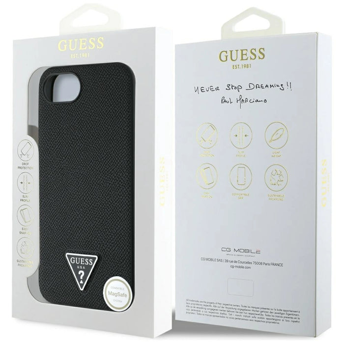 Guess Grained Triangle MagSafe case for iPhone 16e - black