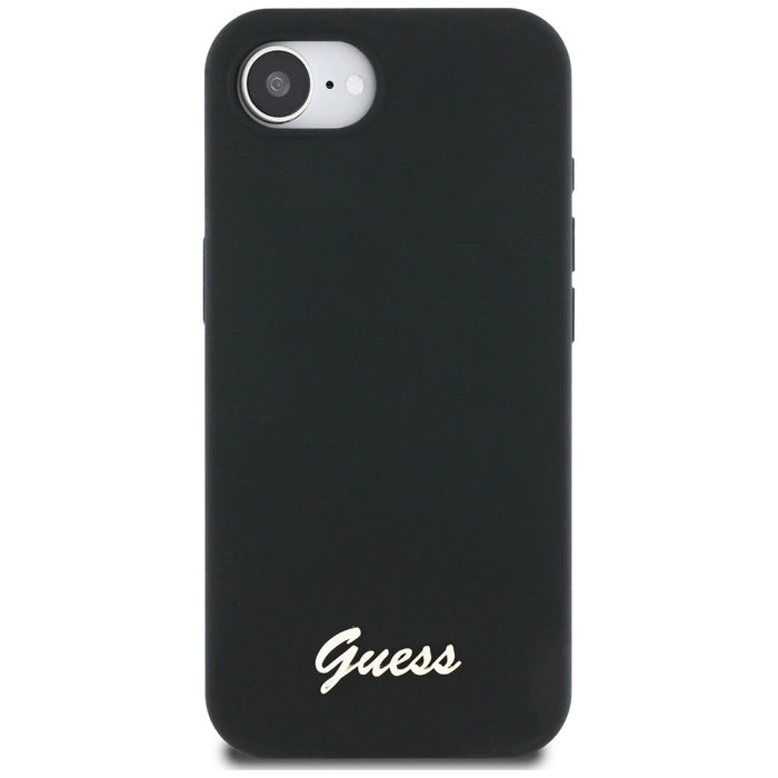 Guess Silicone Script Metal Logo MagSafe iPhone 16e Case - Black