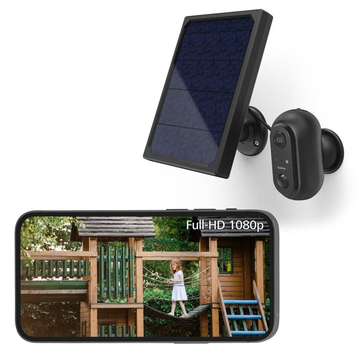Hama WiFi Outdoor Camera, With Solar Panel, Batteries, Motion Detector, 1080p