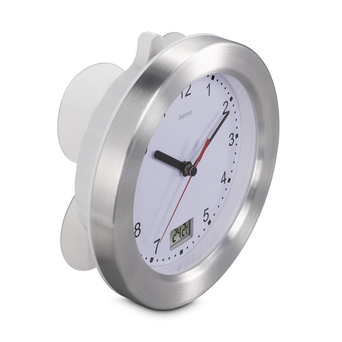 Hama bathroom clock "Mauritius", wall clock with thermometer, Ø 17 cm, aluminium