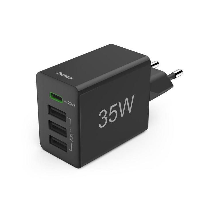HAMA Mini Charger 220V 35 W, 1x USB-C PD, 3x USB-A, Black