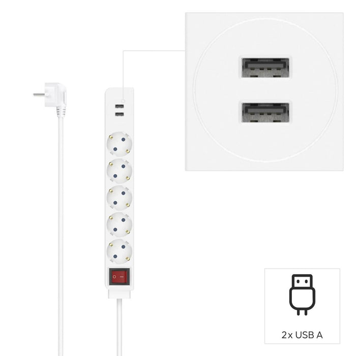 Power adapter HAMA USB 3.4A, 5 sockets, 2x USB, 3400mA, 223183