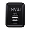 Wall charger INVZI GaN 2x USB-C, 45W, EU (black)