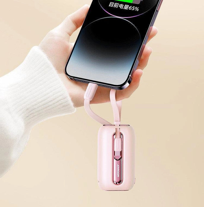 Joyroom mini powerbank 10000mAh Colorful Series 22.5W with 2 built-in USB C and Lightning cables pink (JR-L012)