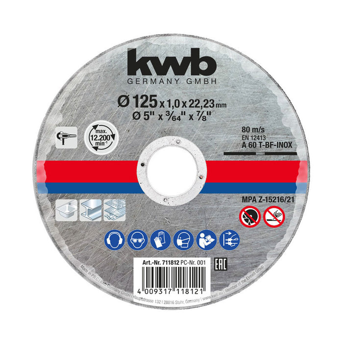 METAL AND INOX CUTTING DISC KWB 125x1x22.23