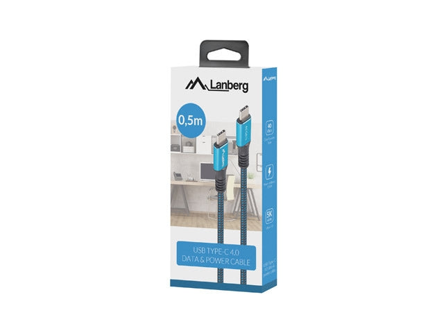 Lanberg USB-C(M) -> USB-C (M) 4.0 cable 0.5m 100W 8K 30Hz Black-Blue