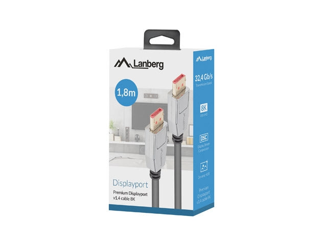 Lanberg display port M/M 20pin V1.4 1.8m 8K 60Hz, Black