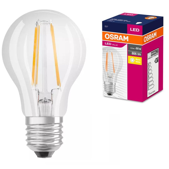LED LAMP VALUE FILAMENT CLA60 806lm/827 E27 LEDVANCE