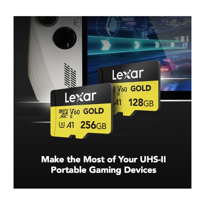 MEMORY CARD GOLD micro SDXC 128GB 280/100MB/s UHS-II,A1,V60,U3 LEXAR