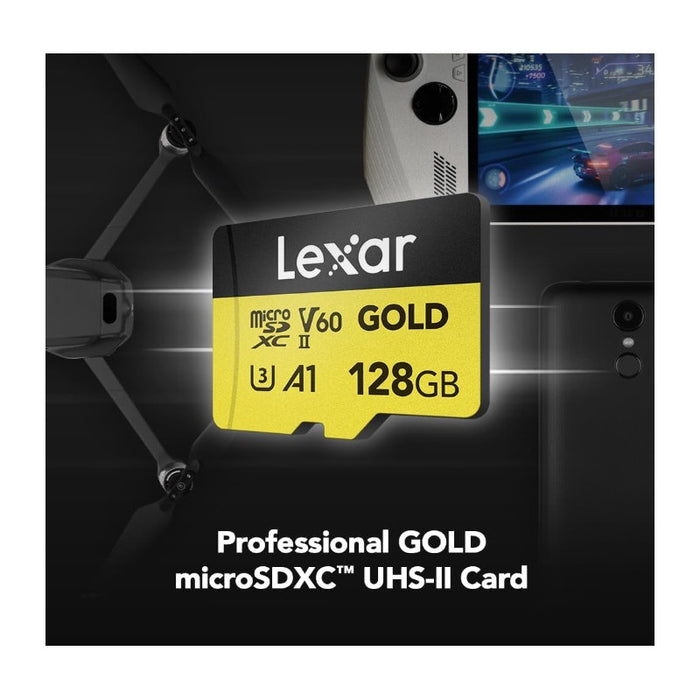 MEMORY CARD GOLD micro SDXC 128GB 280/100MB/s UHS-II,A1,V60,U3 LEXAR