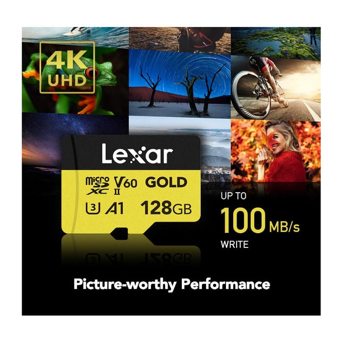 MEMORY CARD GOLD micro SDXC 128GB 280/100MB/s UHS-II,A1,V60,U3 LEXAR