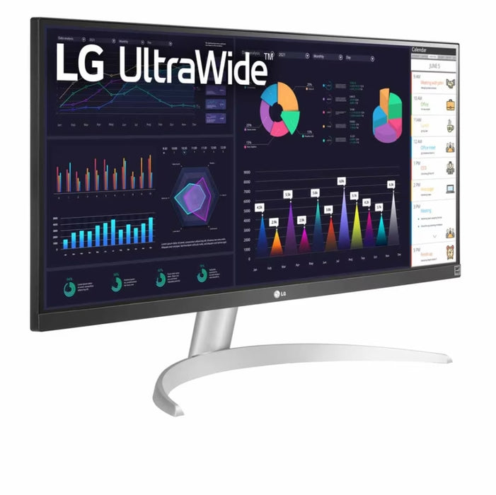 LG 29WQ600-W, 29" UltraWide Full HD, IPS Panel, 1ms MBR, 1000:1, 250 cd/m2, 21:9, 2560 x 1080, HDR 10, sRGB 99%, FreeSync, 100Hz, USB Type-C, Speacers, HDMI, DP, Tilt, Headphone Out, Black