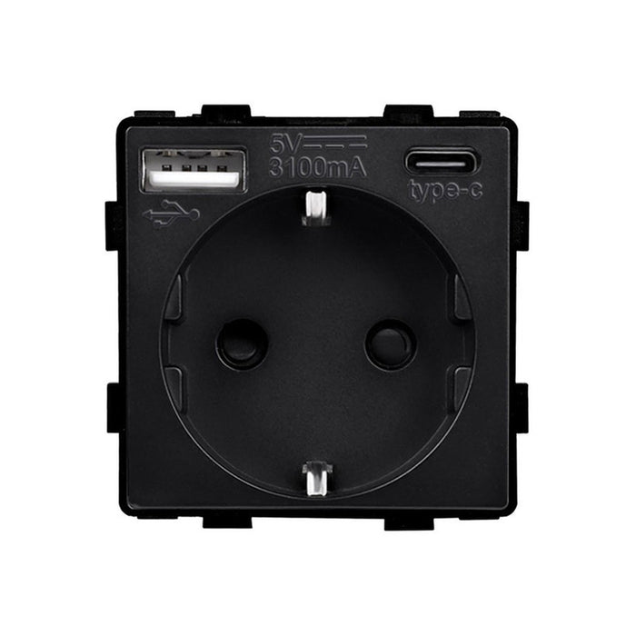 CONTACT WITH USB-A+C AND CHILD PROTECTION MECHANISM BLACK LUXON