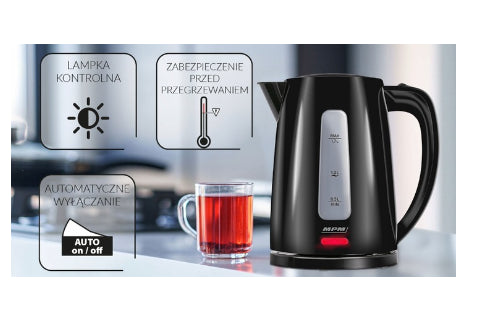 MPM Cordless kettle MCZ-112black 1,7 L, 2200 W