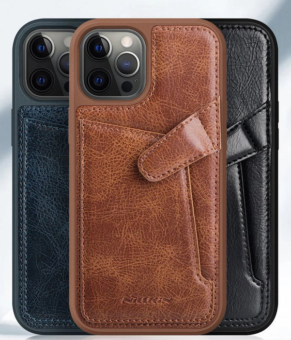 Nillkin Aoge Leather Case Flexible Armored Genuine Leather Case with Pocket for iPhone 12 Mini Black